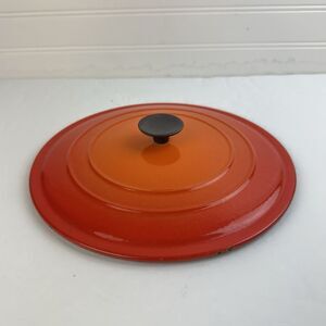 VTG Le Creuset "E" Round Dutch Oven LID ONLY Ombre Flame Orange Cast Iron France